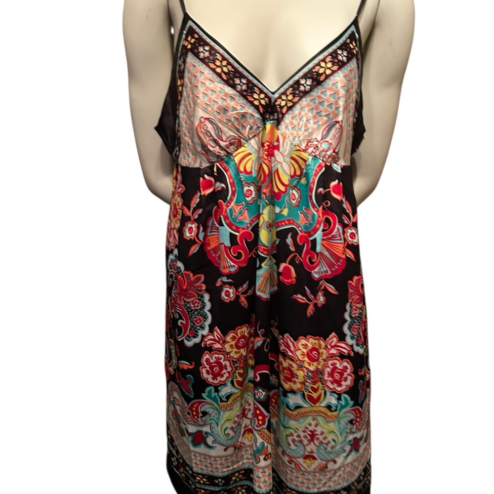 I.C.E Vintage Colorful Patterned satin slip Dress, size 12